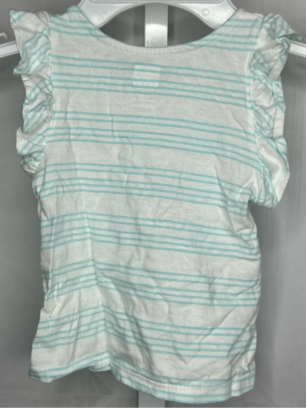 Old Navy White & Light Teal Striped Ruffle Sleeve Tee